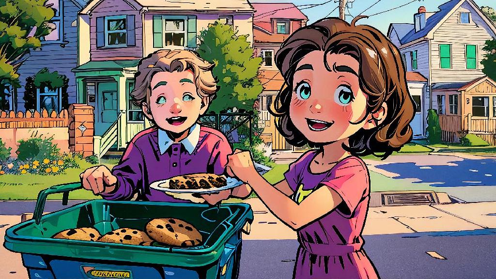 Amy helps the elderly neighbours take out the trash. The elderly neighbours are very happy. They will invite Amy to their home to eat delicious cookies. After that, they can take a walk in the community. Who will enjoy this time? Amy and the elderly neighbours. 