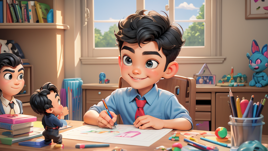 Wu Binbin gets some paper and colored pencils. He wants to make some beautiful cards for his parents. He sits beside the desk and starts to draw a heart.