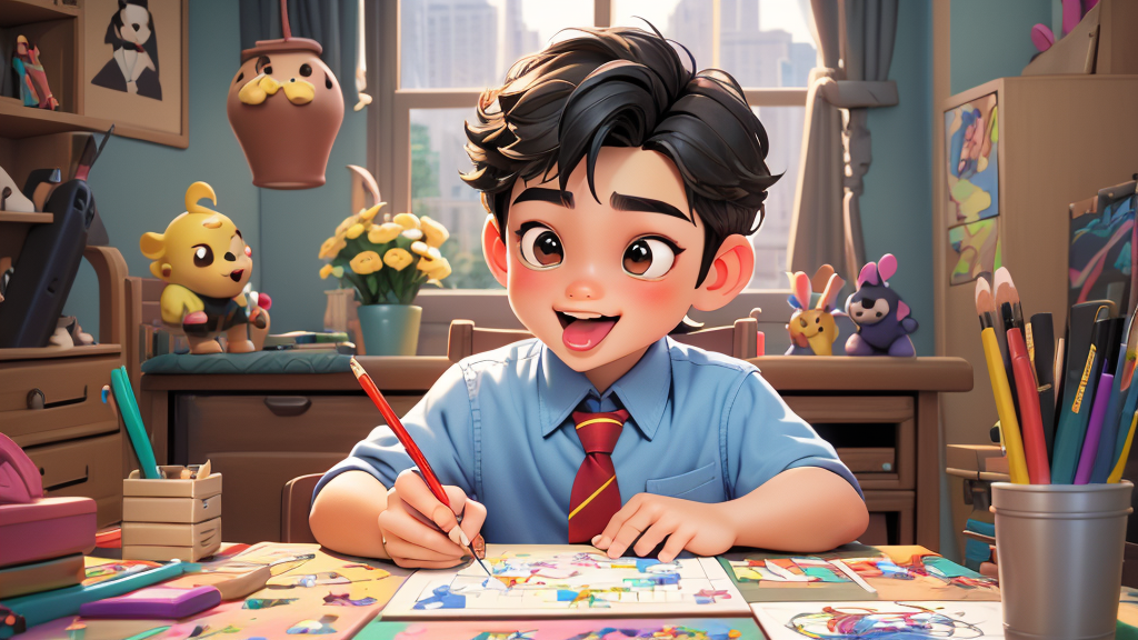 Wu Binbin works very hard on the cards. He draws beautiful paintings and uses his best handwriting. He even adds sparkly stickers to make it more special.