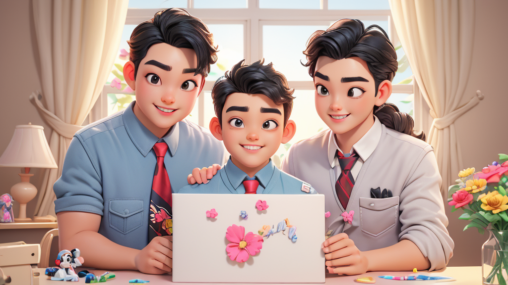 After receiving Wu Binbin's lovely cards, mum and dad have a surprise too. They make Wu Binbin a very special card and draw a beautiful heart on it. They write "We love you" on the card. Then the family hug each other and smile. 