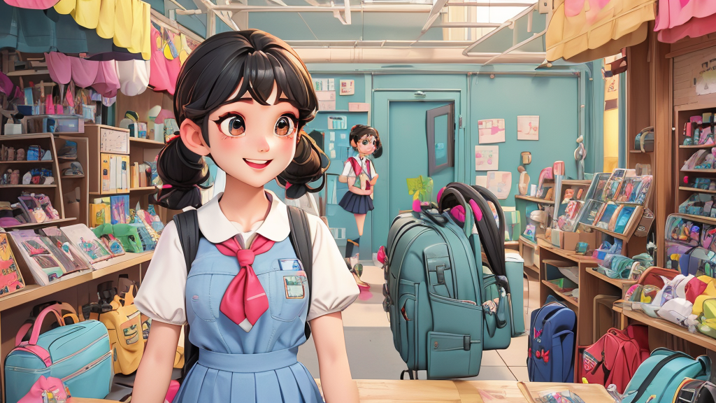 One day, they want to go to the flea market to buy some things. They can spend money to buy schoolbags.