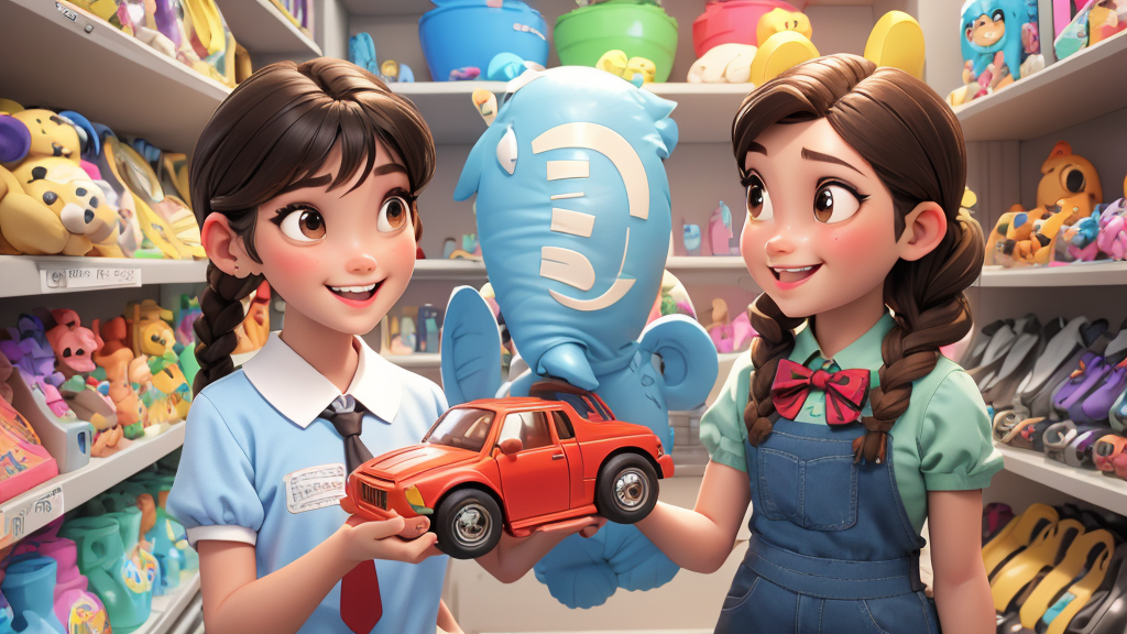 Ai Xiaoxiang buys a toy car. The car is red and bright. He holds it. He laughs happily. He spends his money on the toy car.