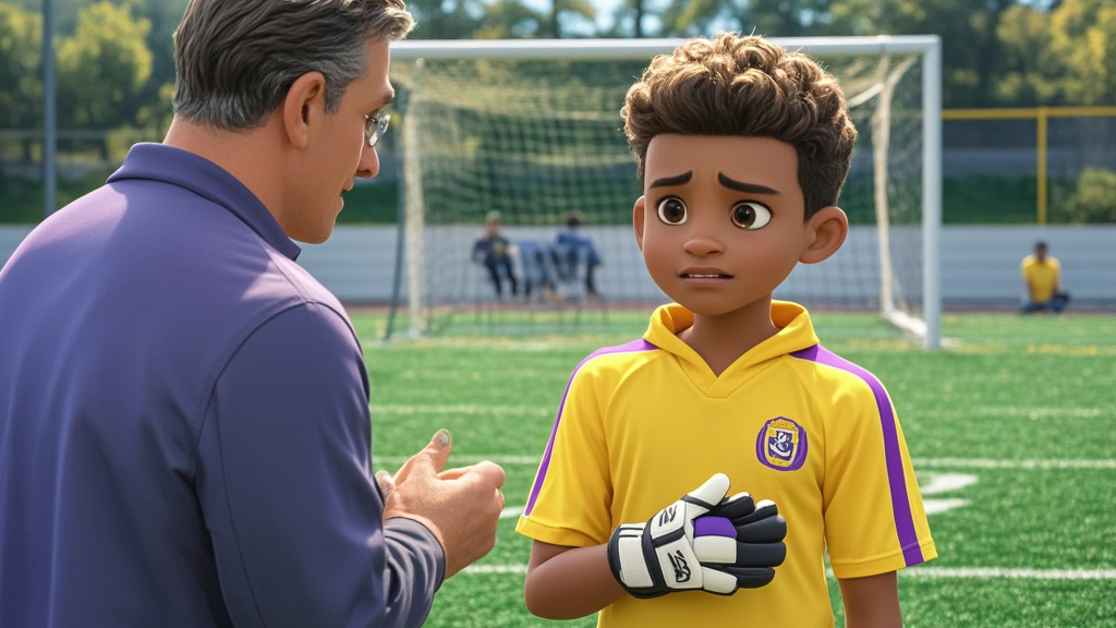 The coach asks John Baker to be the goalkeeper because he is thin and tall. But John isn't sure if he can be a good goalkeeper. He really wants to be a forward.