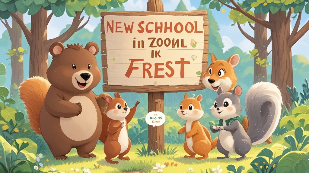 All the small animals talk about the new school in the forest. They say they want to go. They can't wait to see it.