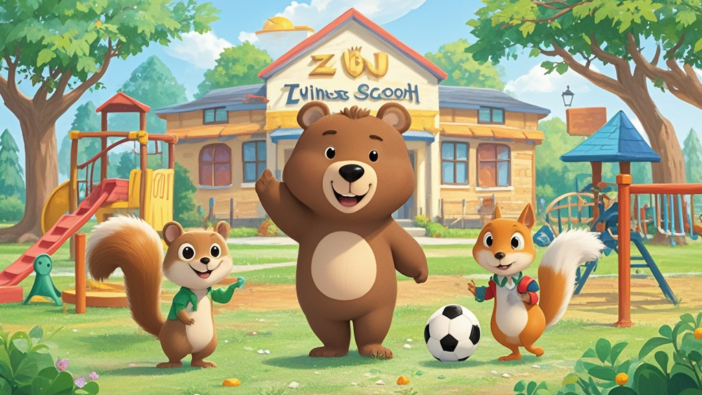 They go to the playground. They kick the ball and run around. They play football happily. After playing football, they want to go to the new school in the forest. They have a great time there and want to play there next time.