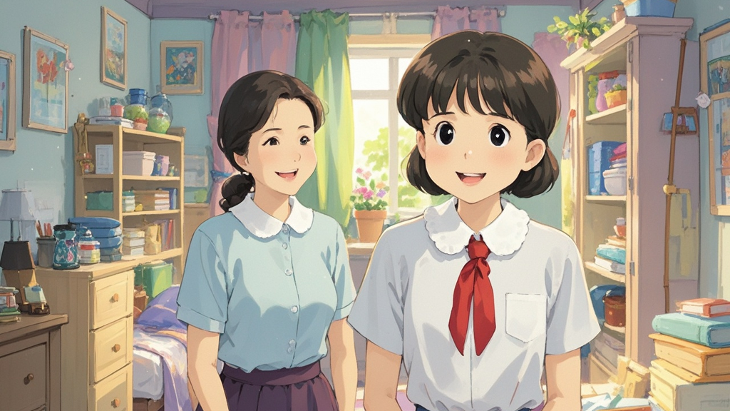 Chen Jie's room is so tidy and clean. Her mother says she is a good helper.