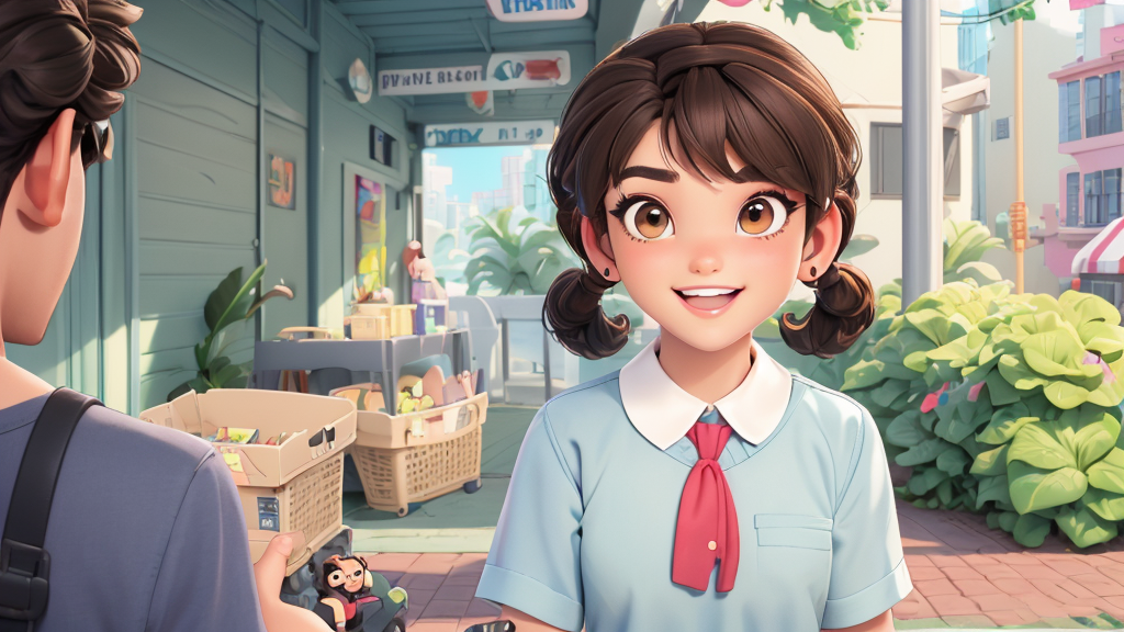 Chen Jie is shy and pure. She is talking with someone about how to greet others. When we say hello to her, she just smiles and says hi softly.