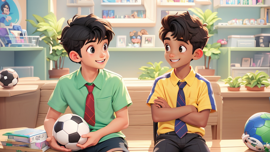 John and Zhang Peng are talking about their best friends. John's best friend is Amy. Zhang Peng's best friend is Mike. They play games together after school. They read books together on weekends. They have fun every day.