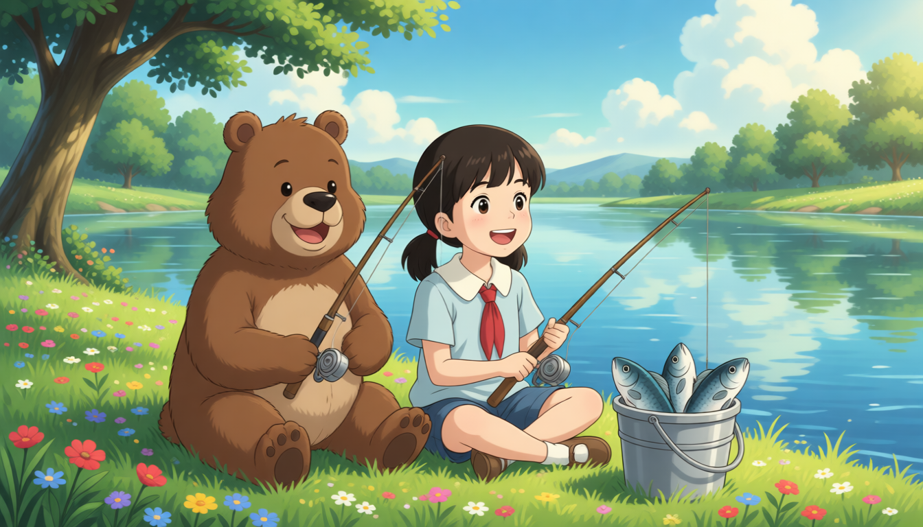 Chen Jie liked fishing too. Zoom and Chen Jie fished together. They caught many big fish.