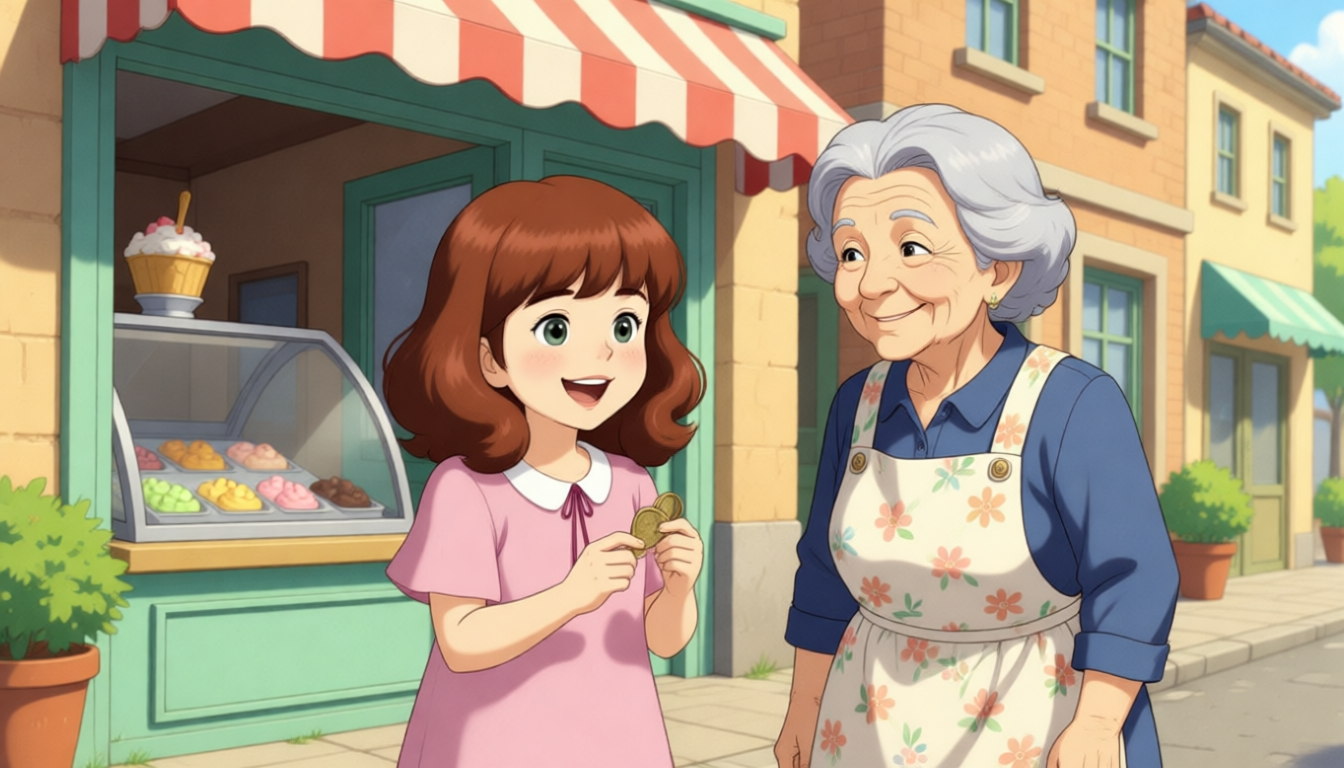 Amy is a bird. She is very good. One day, Amy and her neighbor go to buy ice cream. Her neighbor doesn't have money. Amy uses her money to buy ice cream. They both smile happily.