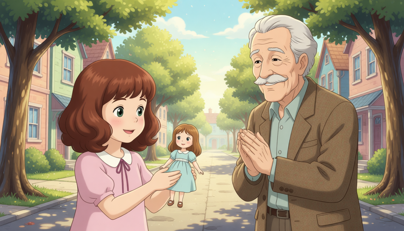 They will buy some new toys. One day, Amy buys a doll. Her neighbor wants a doll too. But he has no money. Amy gives her doll to him and says, "Here you are. I don't need it. It's for you." The neighbor is very happy and says, "Thank you so much. How about I buy a doll for you next time?"