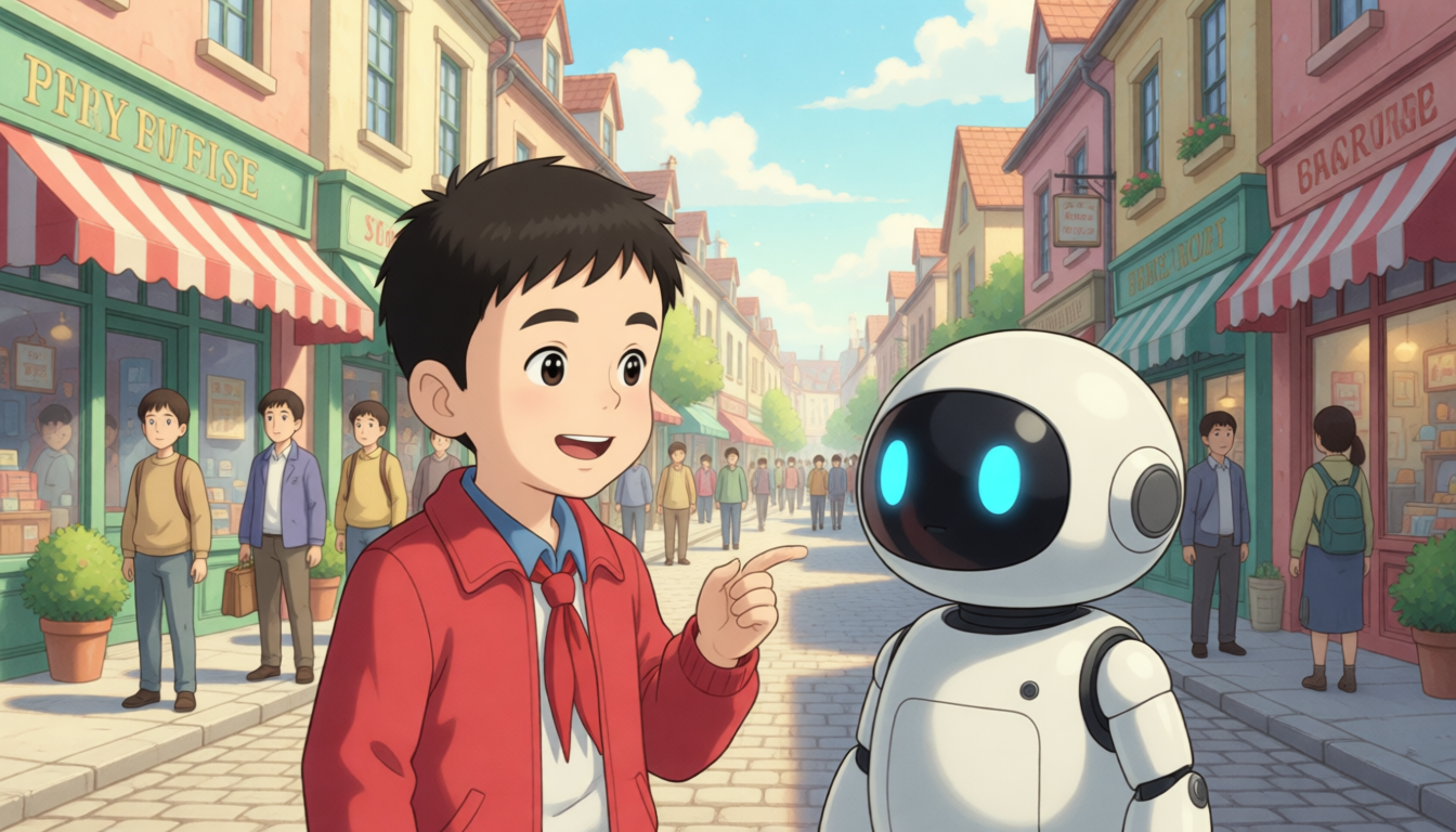 Wu Binbin says, "Yes, let's look for the key together." But looking for a small thing on the street is hard. We must use the sweeping method to find it, robot.