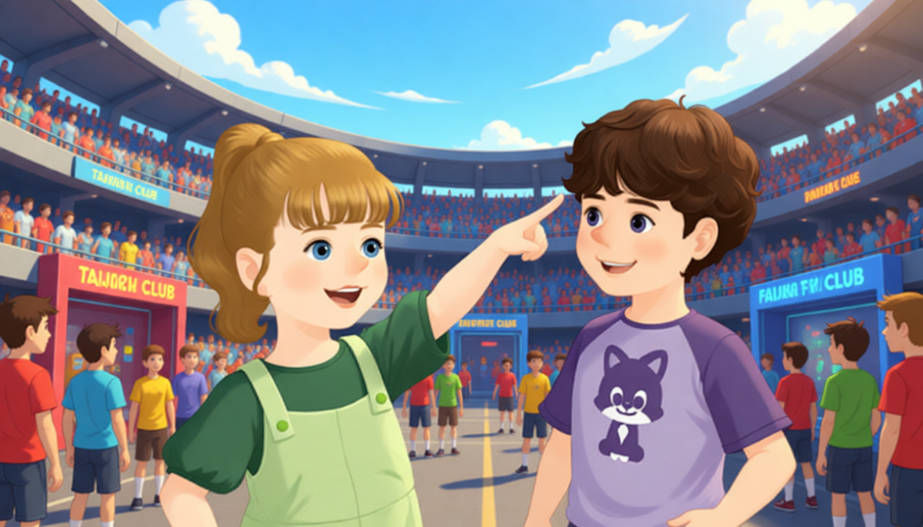 Look! There is a taijiquan club.
Sarah and Mike come to the stadium.
There are a lot of people there.
They also see a teddy bear club and a gym.
Sarah invites Mike to do sports. Go and join the fun!