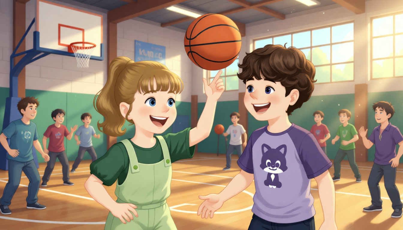In the gym, some people play basketball, some people do taijiquan.
A lot of people do sports there.
Mike and Sara have a mini basketball game.
They have a great time in the community.