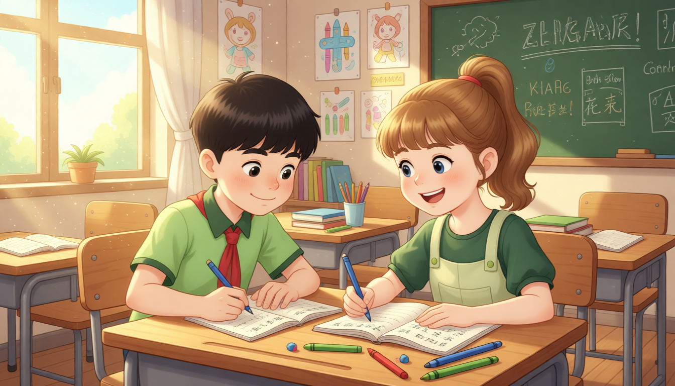 Zhang Peng and Sarah often do homework together.
Sarah is very kind.
She always helps Zhang Peng with his Chinese.
They are best friends.