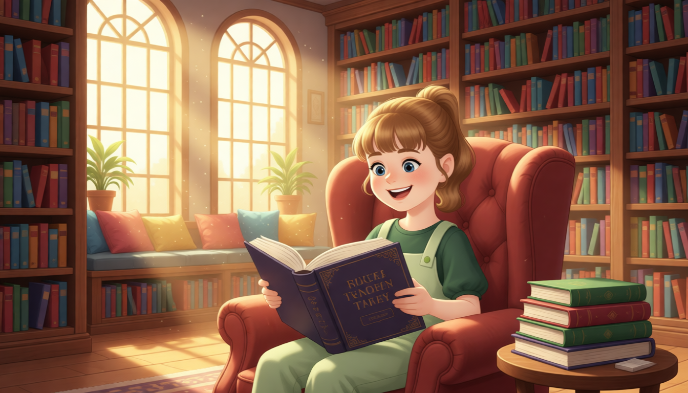 Sarah likes reading books.
She likes the books from the library best.
She likes reading books in the library.
She often stays in the library.
She enjoys her reading time there.