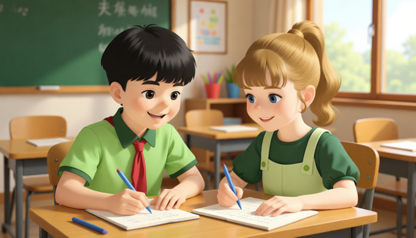 Zhang Peng and Sarah often do homework together.
Sarah is very kind.
She always helps Zhang Peng with his Chinese.
She is one of his best friends.